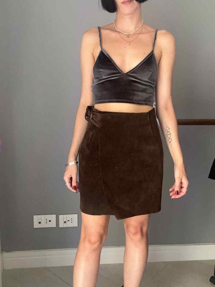 Velvet  brown suede wrap skirt product image